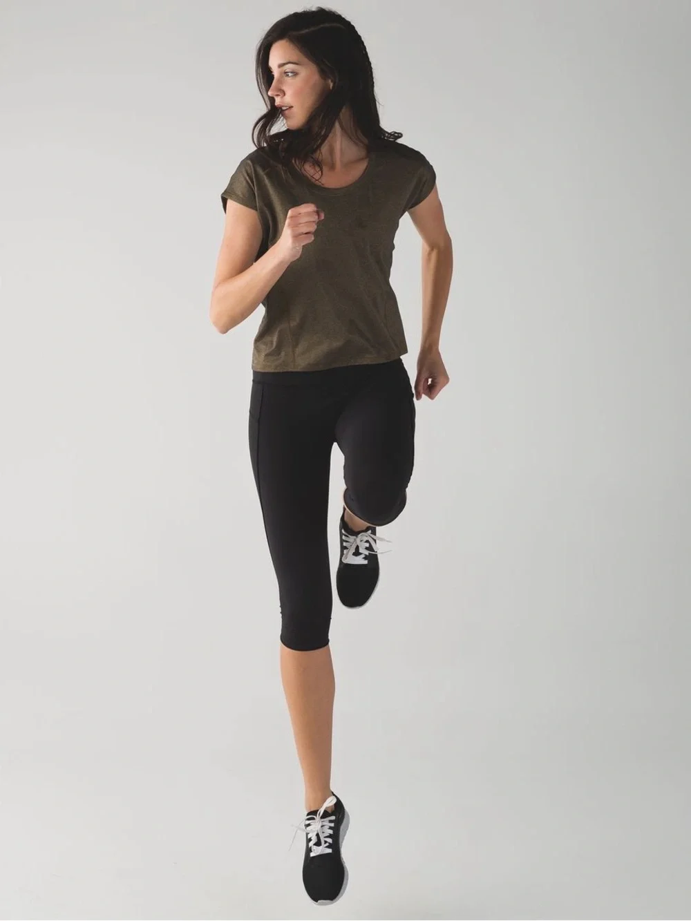 Lululemon Sweaty Or Not Crop Tee Heathered Black / Gold